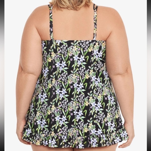 Swim Solutions Plus Size Prairie Dance Flyaway Tummy-Control Swimdress One Piece - Picture 2 of 3